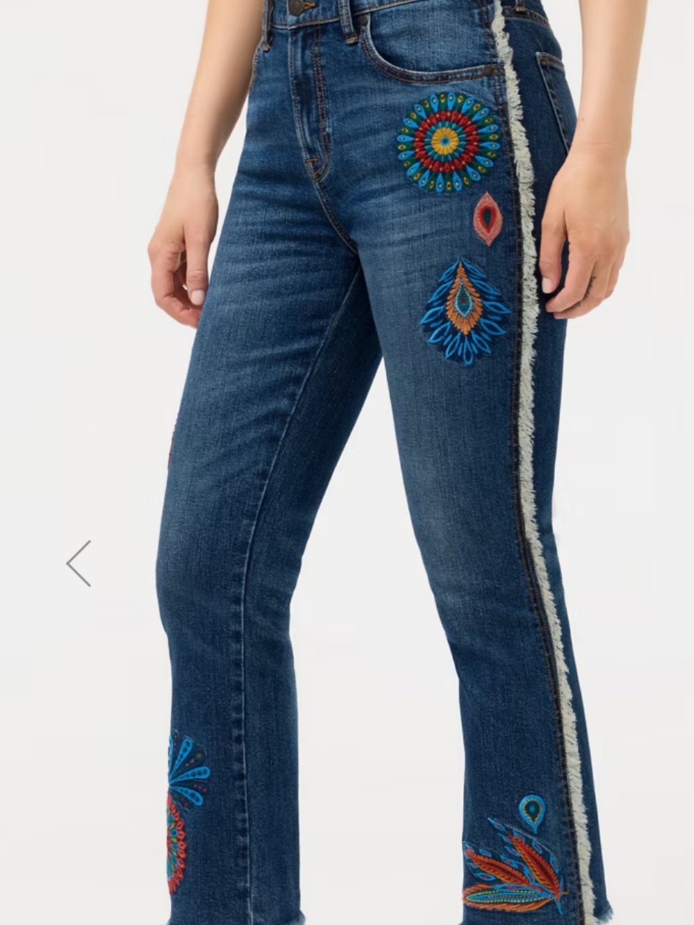 Johnny Was Indigo Denim Straight-Leg Jeans with Multicolor Embroidery 30 - Picture 2 of 12